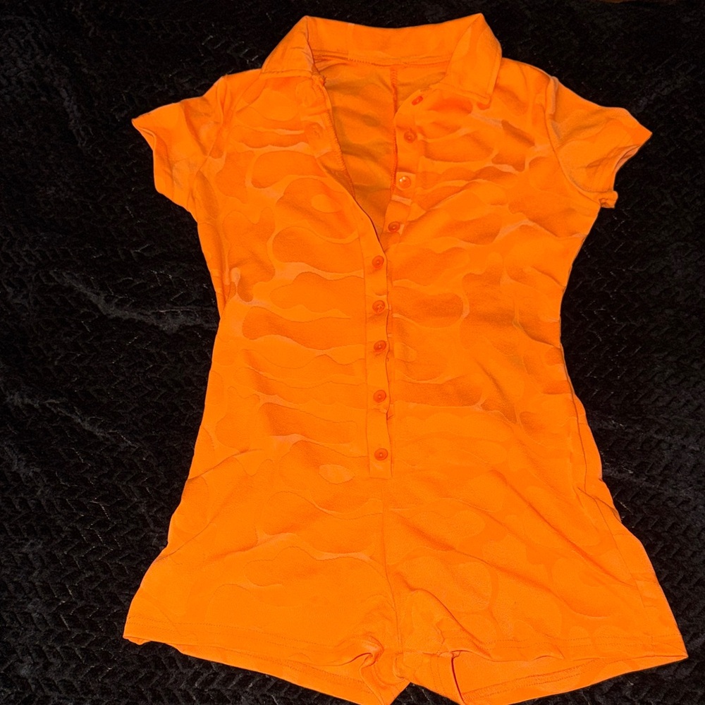 Vibrant Y2K Orange Button-Up Romper